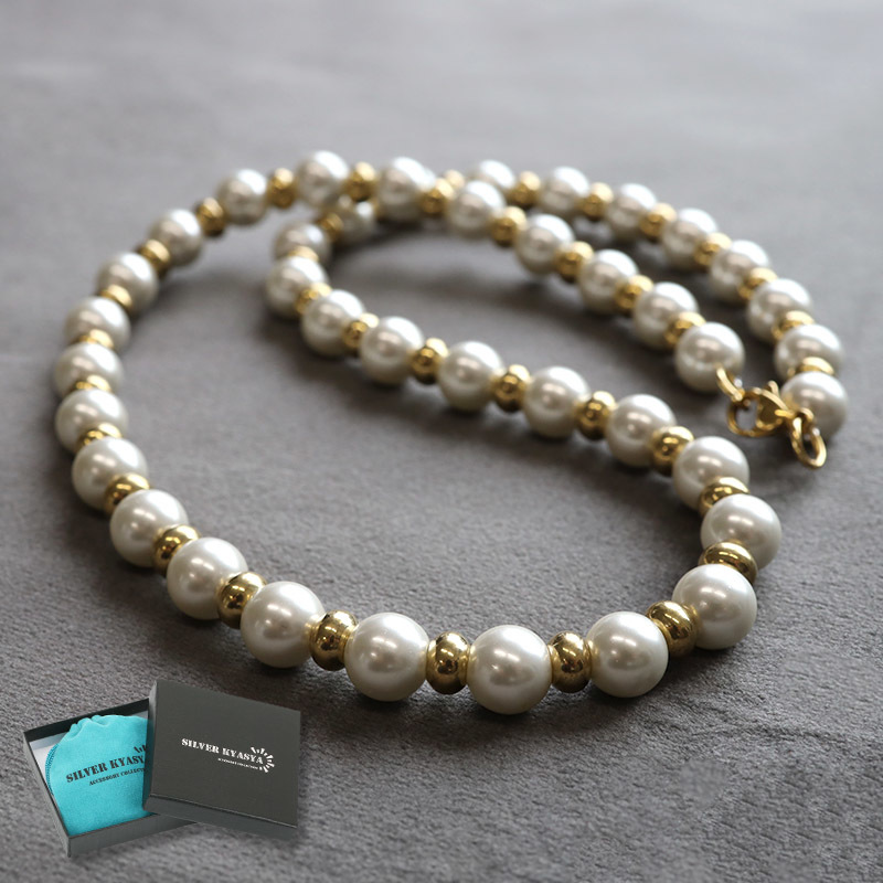 驚きの安さ 18Kメッキ ハンドメイド pearl necklace 金色 ステンレス (45cm) その他