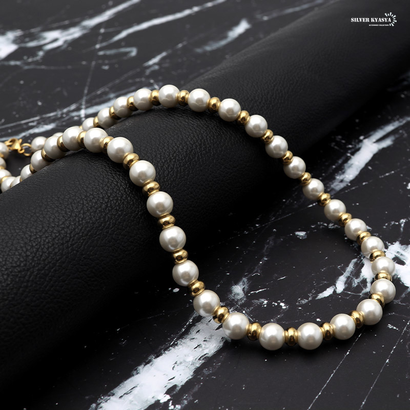 18Kメッキ ハンドメイド pearl necklace 金色 ステンレス (50cm)_画像5