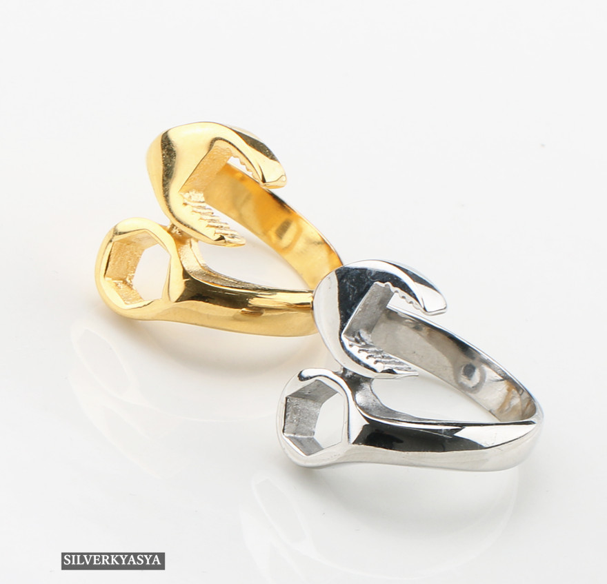 高品質ステンレス ゴールド スパナリング 指輪 工具 道具 リング スパナ アクセサリー (26号)_画像3