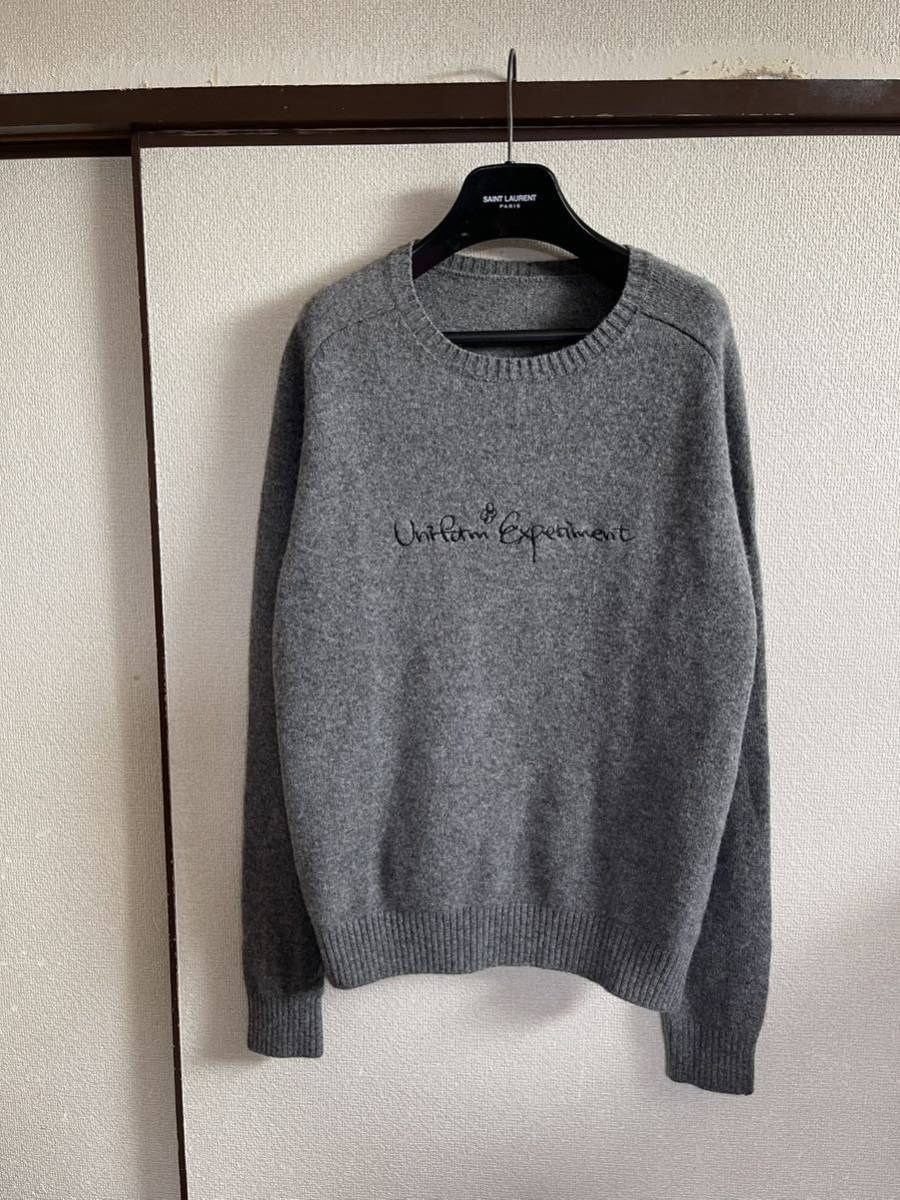 【良品】【レターパックプラス対応】uniform experiment UE ユニフォームエクスペリメント EMBROIDERY CREW NECK KNIT ニット セーター_画像2