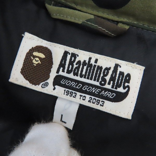 ☆A BATHING APE/アベイシングエイプ ファーストカモ レザー切替 ダウンジャケット/ベスト 001HJA801016X/L /080_画像4