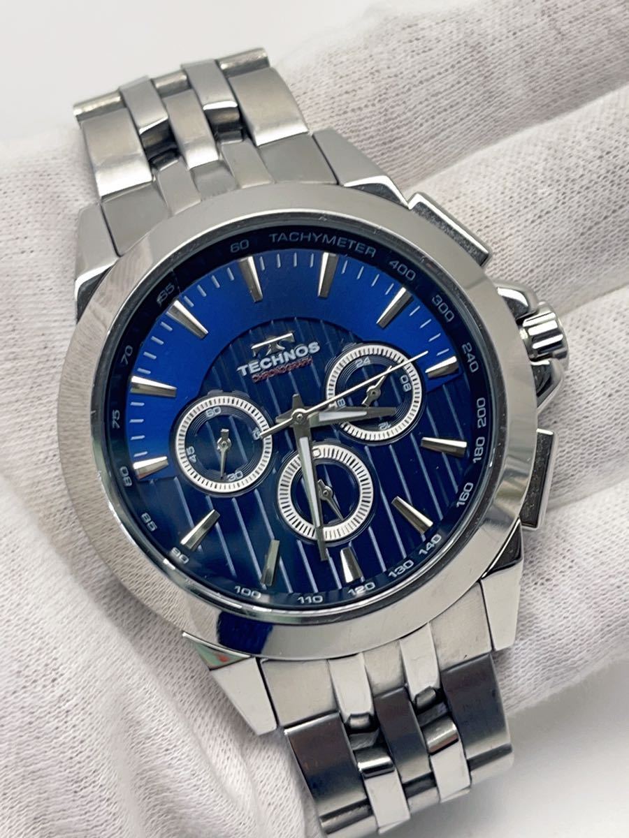 T497 TECHNOS Tecnos T9A04S хронограф наручные часы голубой циферблат мужской кварц 