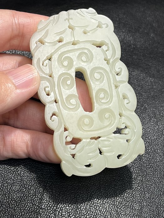 中国 唐物 砡 時代物 古玉 清代雙龍紋珮飾-