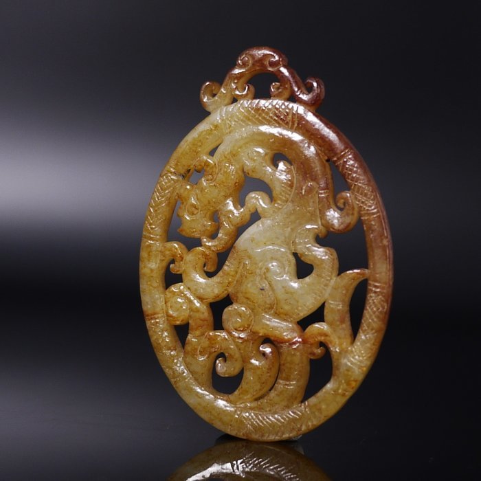 唐物 砡 時代物 古玉 漢代龍紋玉飾-