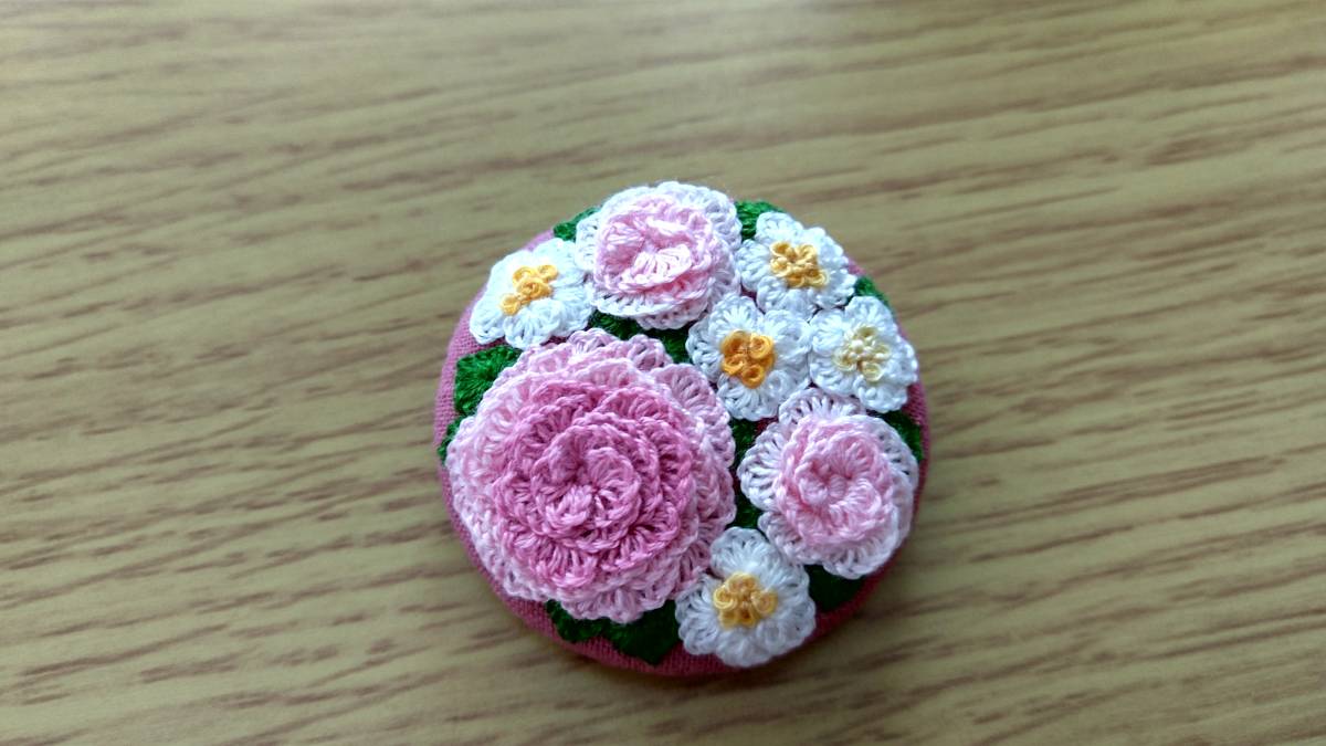 薔薇　刺繍ブローチ_画像1