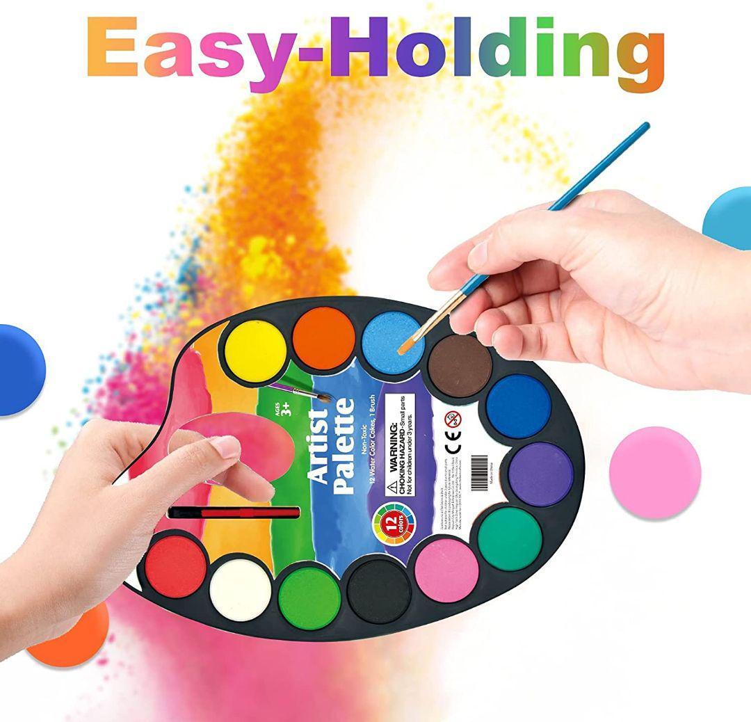 水彩絵の具 12色 固体水彩絵の具 水彩パンセット ポータブル 絵筆１本付き_画像5