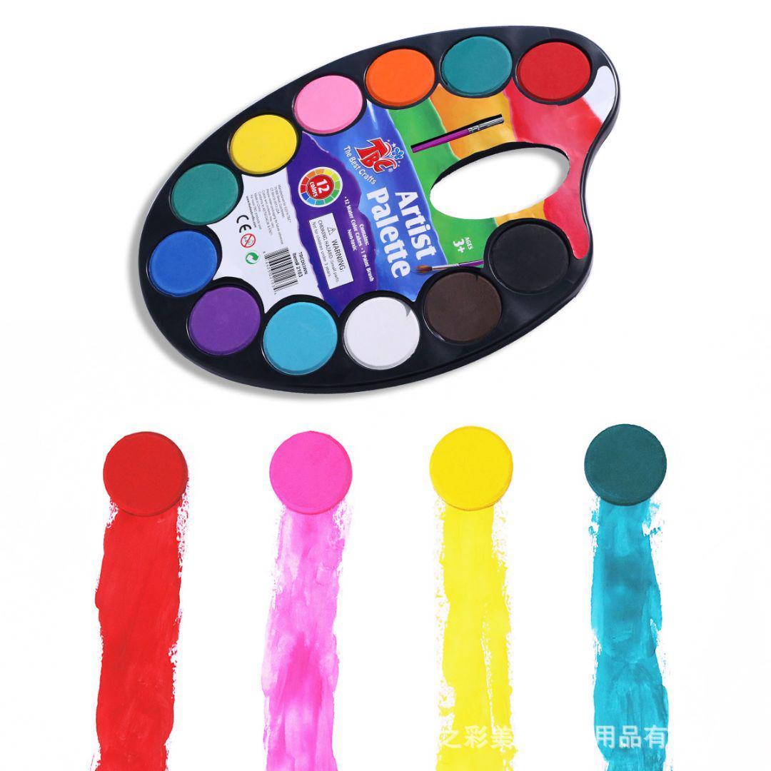 水彩絵の具 12色 固体水彩絵の具 水彩パンセット ポータブル 絵筆１本付き_画像4