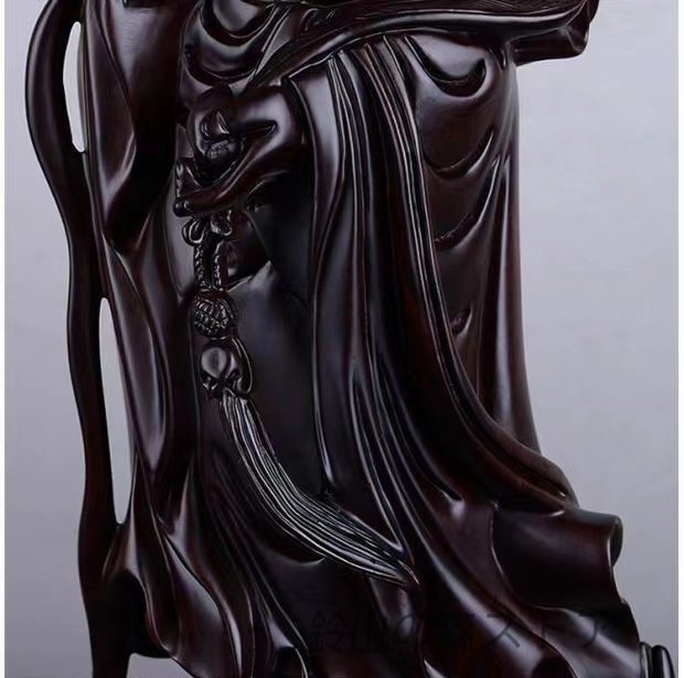 仏教美術 細密彫刻 木彫り　黒檀木 観音菩薩立像　仏像　工芸品 高さ30cm_画像6