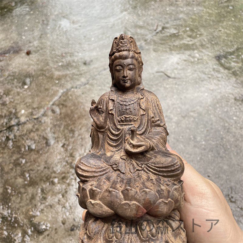 【天然木彫】◆ 観音菩薩 ◆仏像 高さ約: 18(cm) 仏教美術 木の雕刻品 木彫り仏像 職人手作り