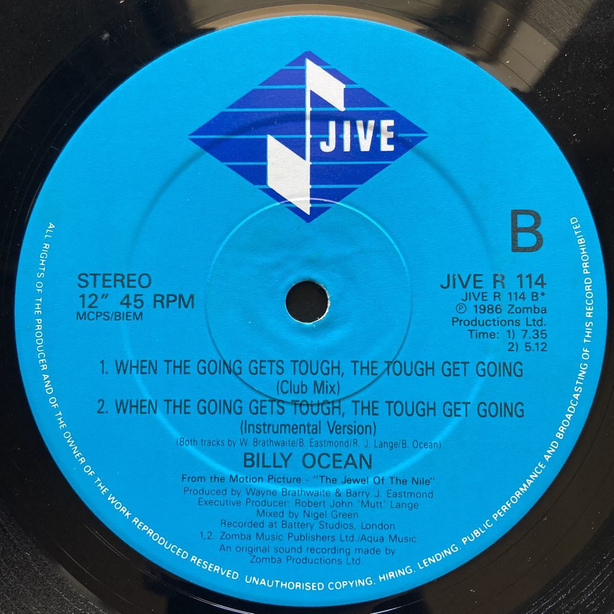 12inch BILLY OCEAN / WHEN THE GOING GETS TOUGH, THE TOUGH GET GOINGの画像8