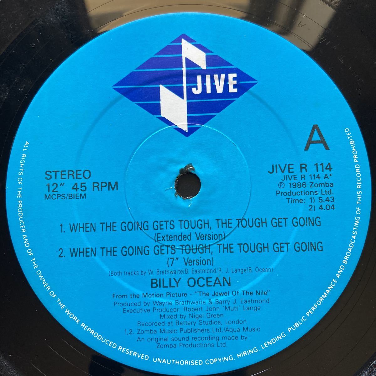 12inch BILLY OCEAN / WHEN THE GOING GETS TOUGH, THE TOUGH GET GOINGの画像7
