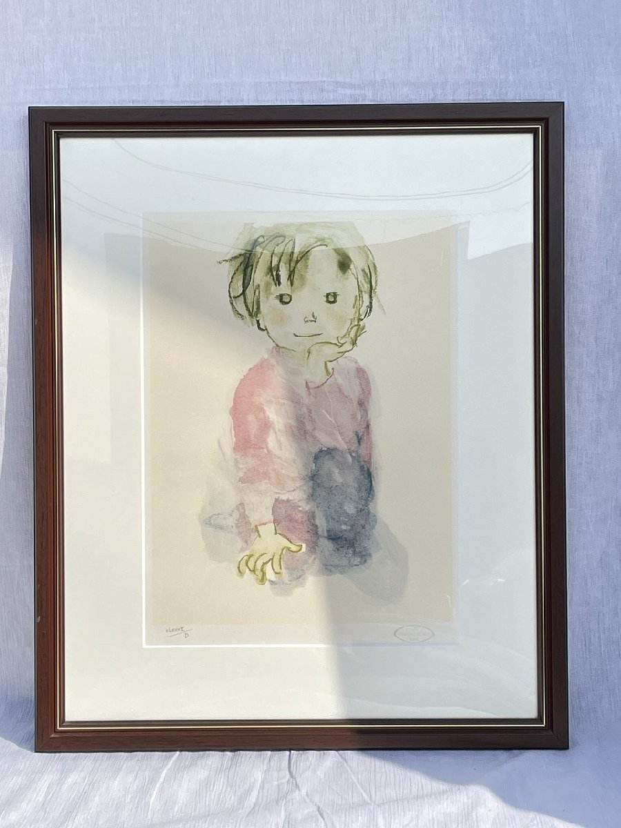 ☆名画【いわさき ちひろ 立てひざの少年 リトグラフ ☆名画【いわさき ちひろ 立てひざの少年 リトグラフ