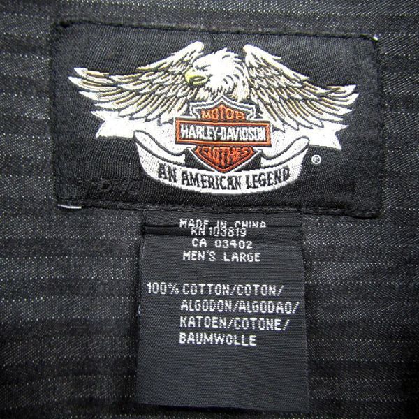  размер L HARLEY DAVIDSON кнопка down рубашка автомобиль n пятно - черный полоса Harley Davidson б/у одежда Vintage 2MA2207