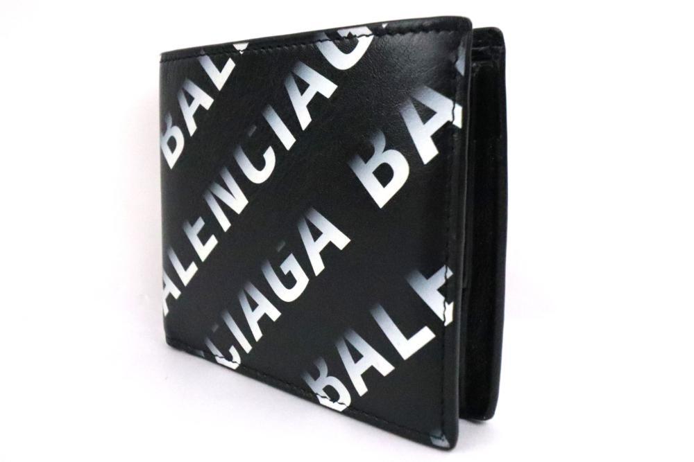 バレンシアガ ロゴグラム スクエア型二つ折り財布 ロゴプリント 594549 ブラック 2つ折り財布