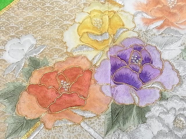 平和屋着物□豪華振袖 駒刺繍 扇面吉祥草花文 逸品 やまと誂製 金彩