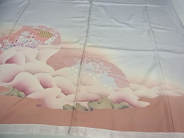 平和屋着物□色留訪問着 立波地紙鉾花文 暈し染め 金彩 未使用 仮絵羽