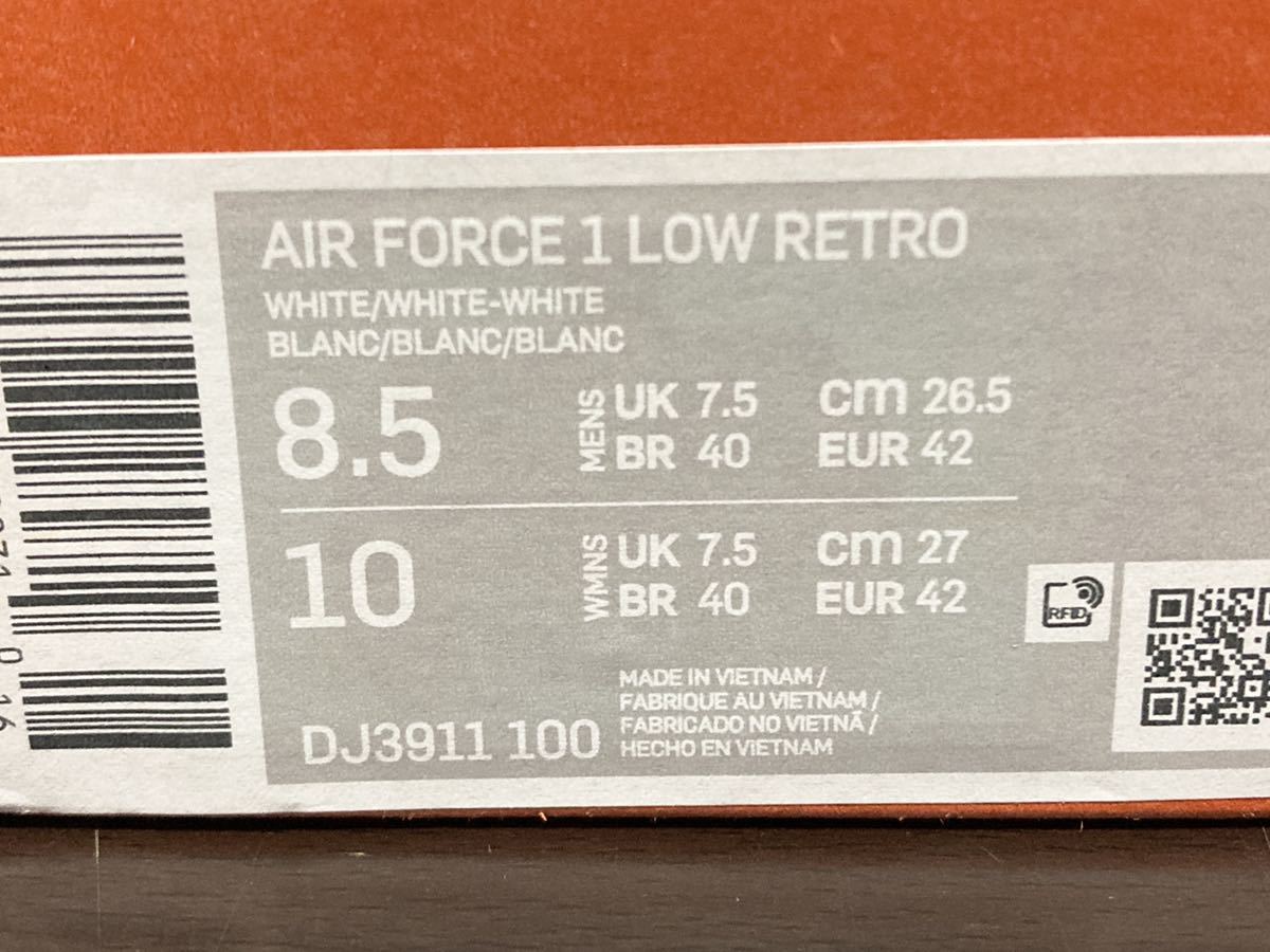 22年製 NIKE AIR FORCE 1 RETRO 40th ANNIVERSARY ナイキ エアフォース AF1【DJ3911-100】天然皮革 レザー LEATHER ホワイト 白 US8.5_画像9