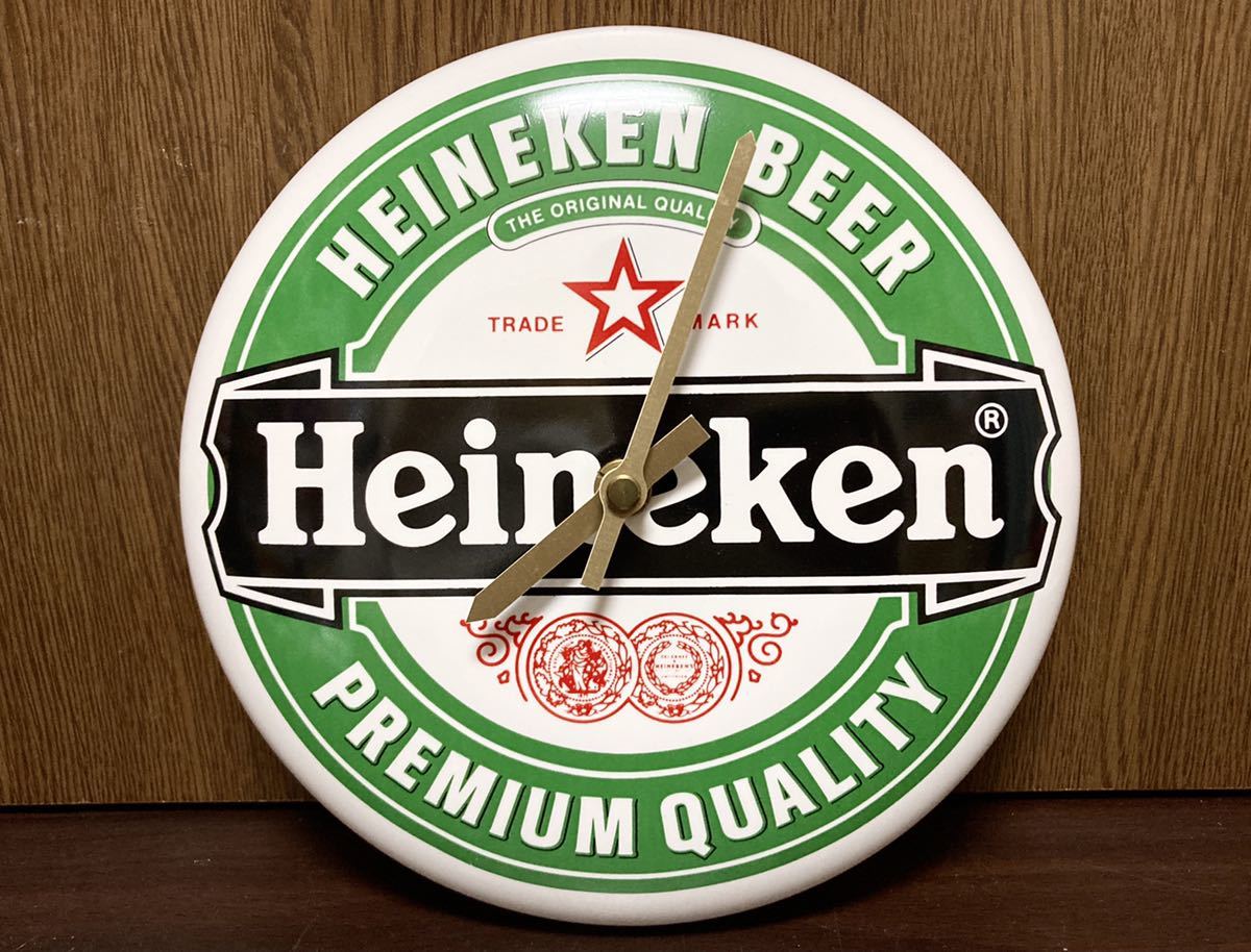 Heineken Beer ハイネケン ビール 壁掛け 時計 BAR バー ガレージ インテリア 陶器製 丸型 アナログ ビンテージ VINTAGE レトロ 企業物の画像1