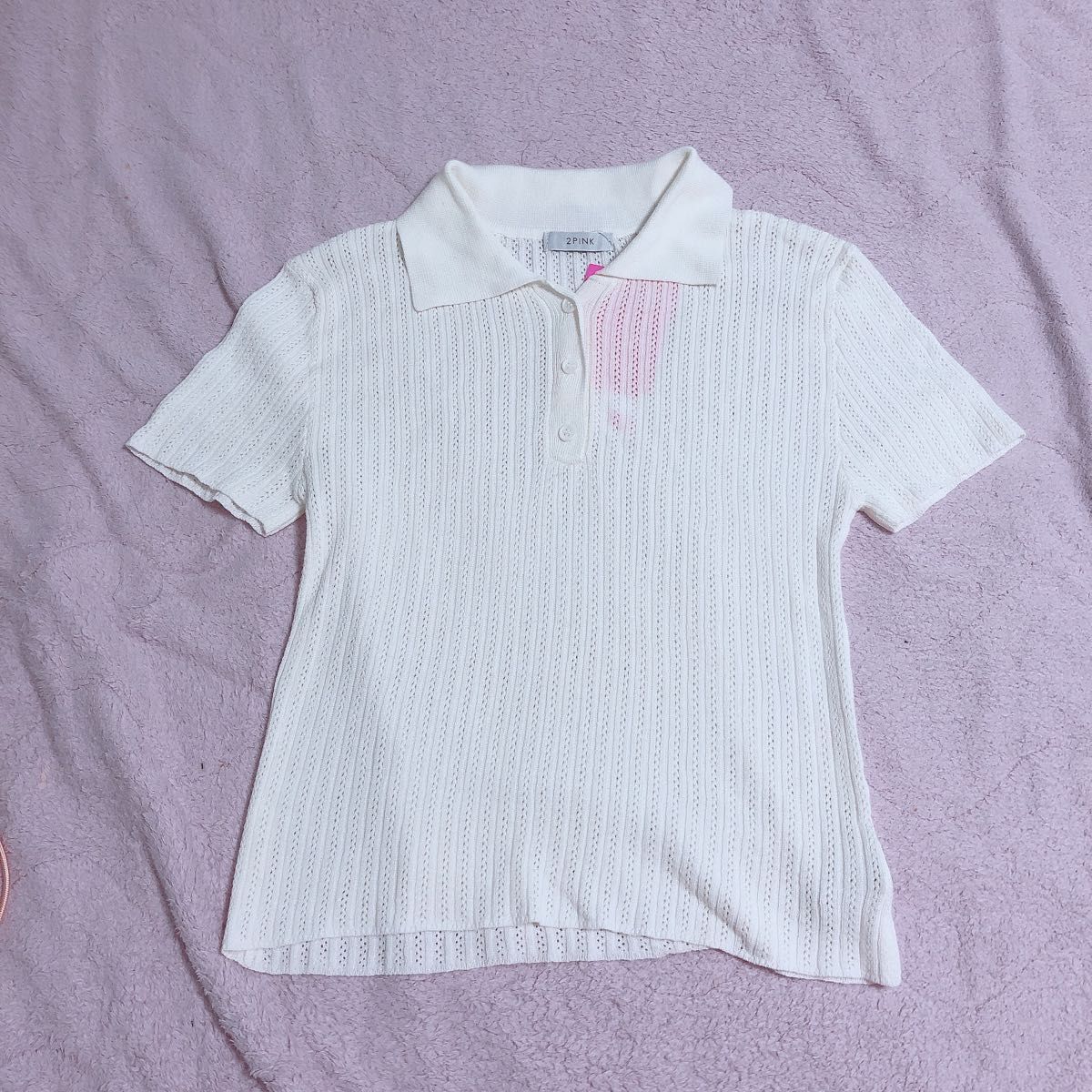 しまむら　ポロシャツ　2PINK VIVI 白　半袖　avail Tシャツ　 半袖シャツ　夏　重ね着　白トップス　サマーニット