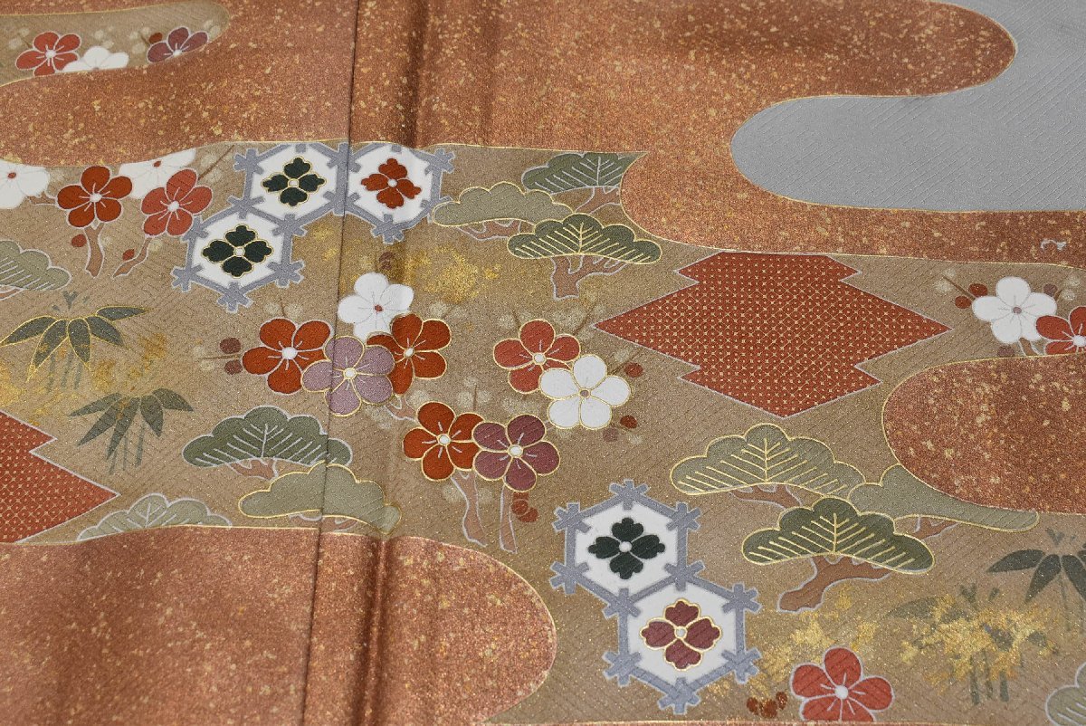 つむぎや』M120 美品 正絹 裄66.5 五三桐紋 色留袖 東京ますいわ屋扱い