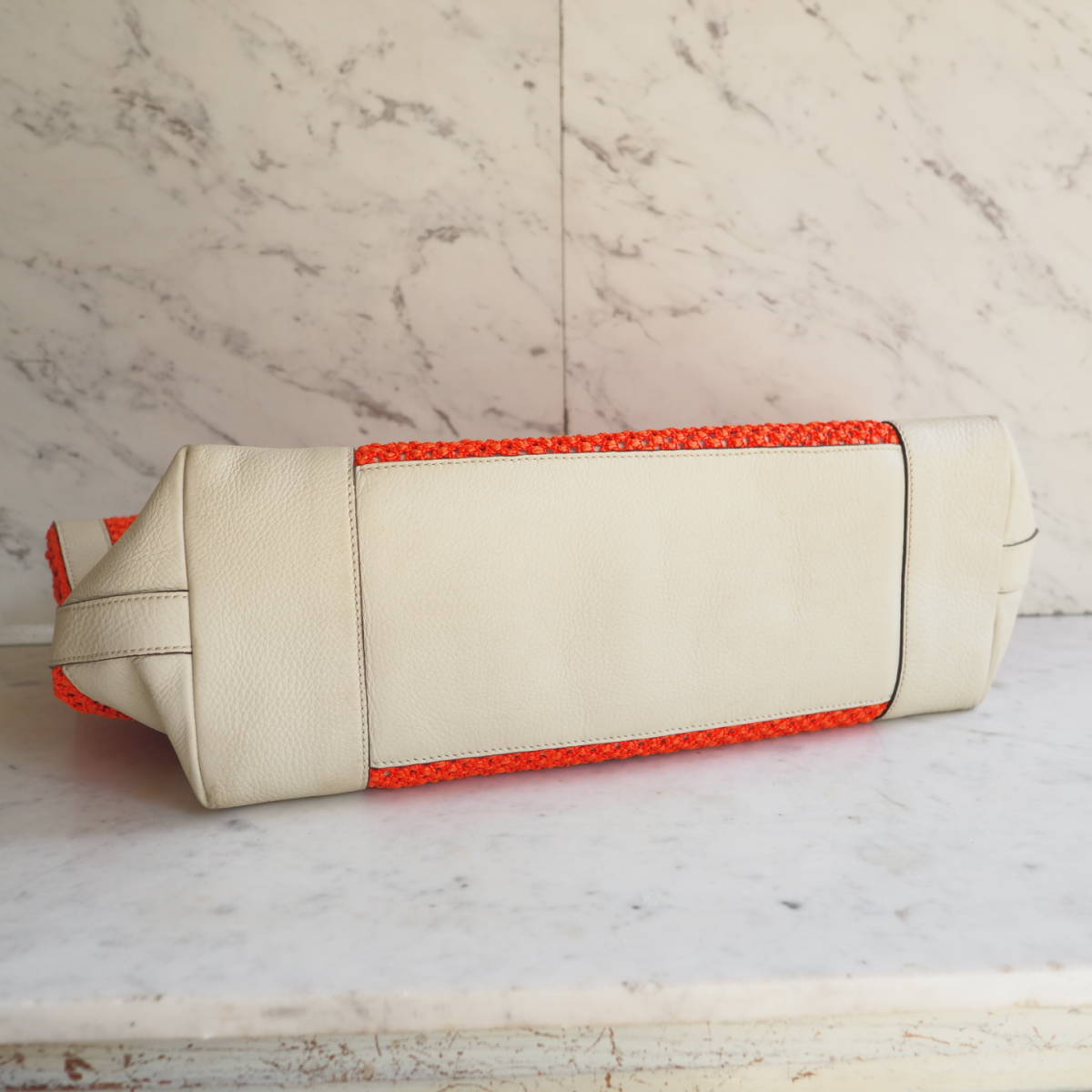 グッチ GUCCI バンブー ストローバッグ 大型 トートバッグ 338964 メッシュ マザーズバッグ オレンジ アイボリー レディース ブランド