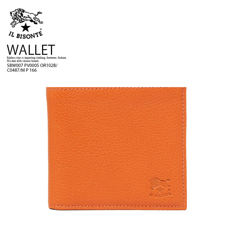 ■新品■IL BISONTE/イルビゾンテ 二つ折り財布■財布 レザー 本革 イタリア製 ウォレット■オレンジ■SBW007