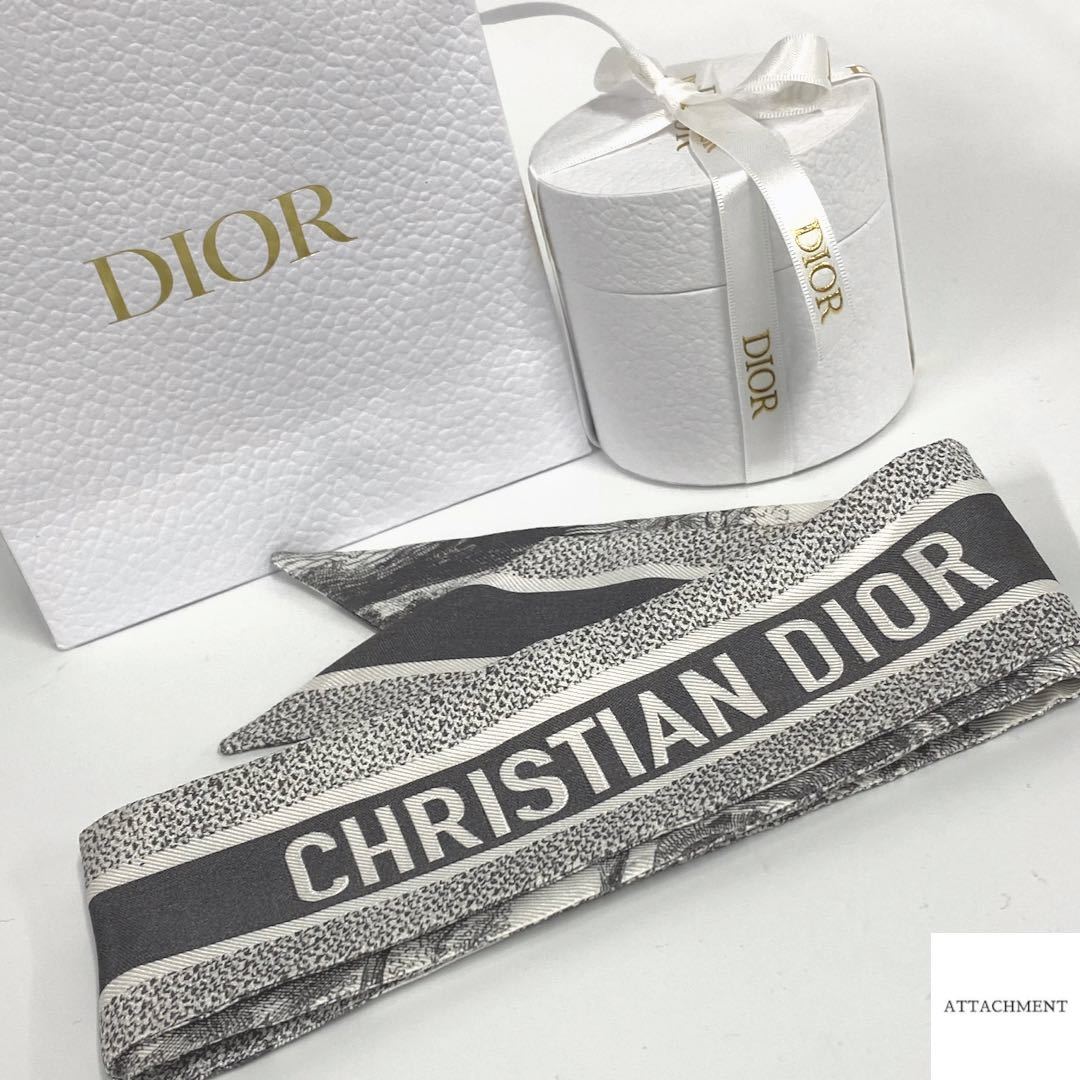【Dior】 ディオール　ミッツァスカーフ　グレー　ショッパー・箱あり　美品　ツイリー