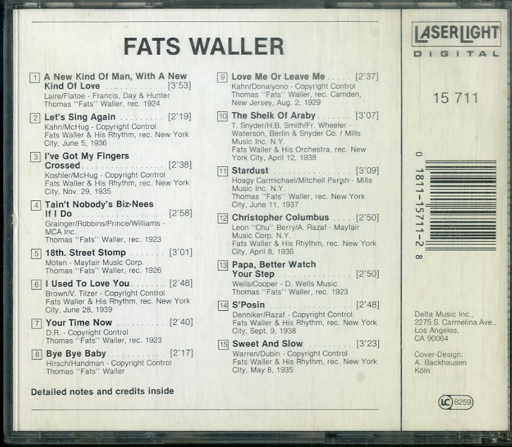 D00148114/CD/ファッツ・ウォーラー(FATS WALLER)「Fats Waller / The Jazz Collector Edition (1989年・15-711・スウィングJAZZ・ピアノの画像2