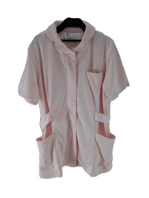 KFC2682* new goods with translation tops powder stretch flower collar A line jacket nurse wear front opening fastener LL size pink postage 510 jpy 