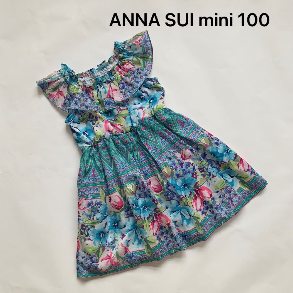 ANNASUI MINI アナスイミニ　オフショル　カラフル　花柄ワンピース　100 美品