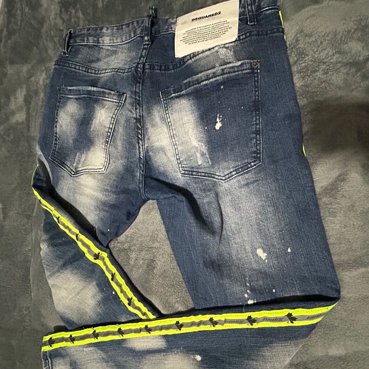 【美品】DSQUARED2 DSQUARED2デニムパンツ BIKER メンズ ブルー JEAN イエロー TIDY サイドライン ウォッシュ加工 46 ダメージ加工