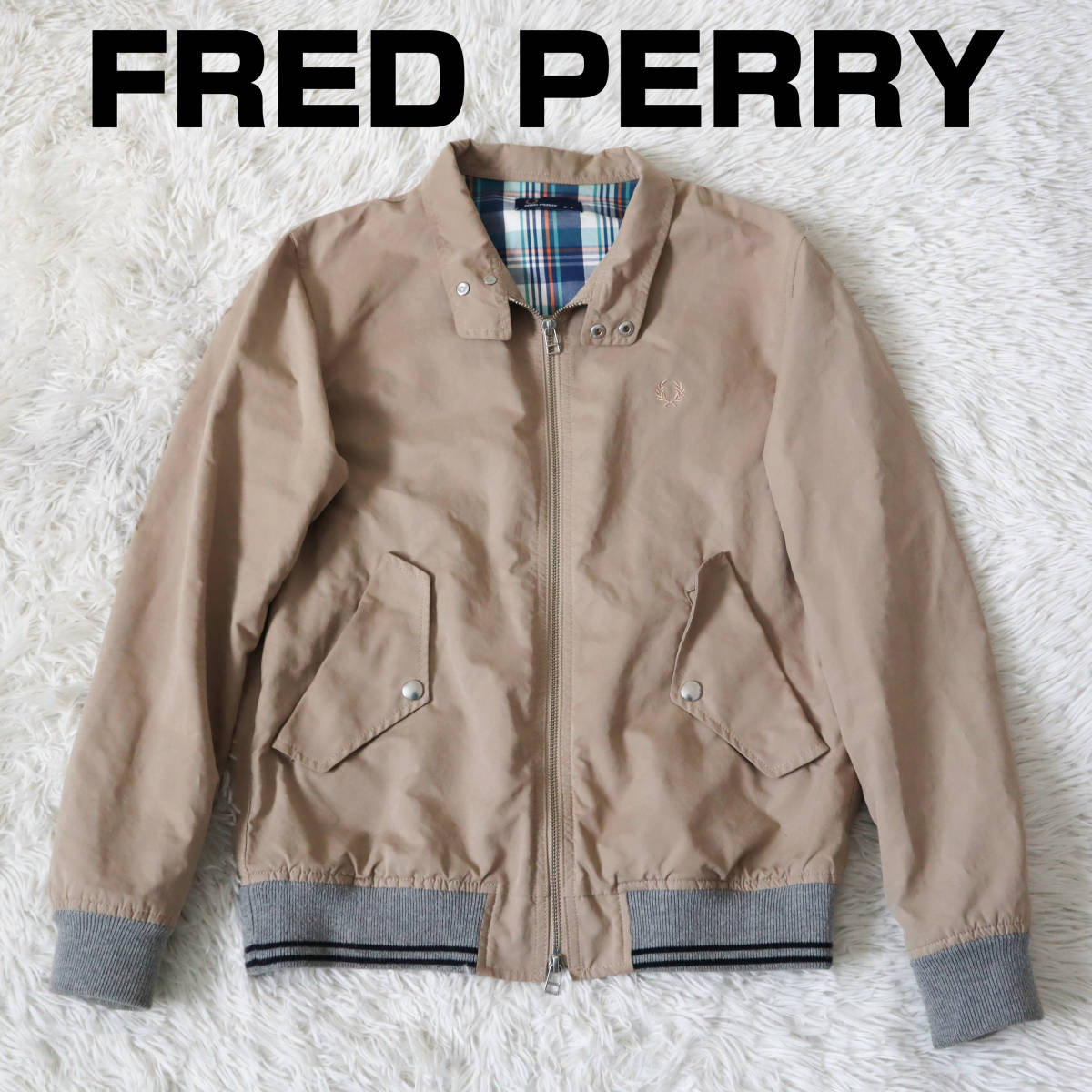 FRED PERRY/フレッドペリー スイングトップ スウィングトップ ハリントンジャケット ブルゾン 裏地チェック 刺繍ロゴ ダブルジップ