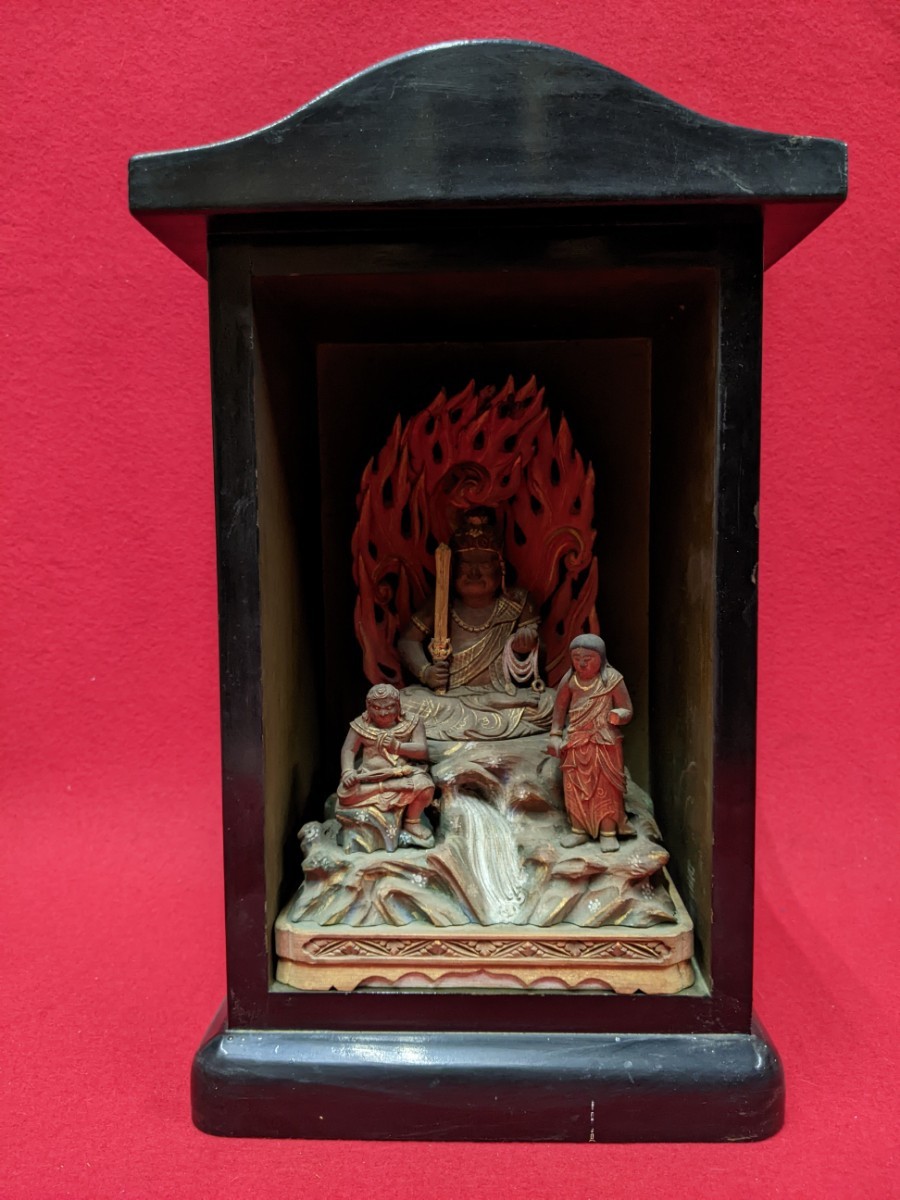 仏教美術 木彫彩色 不動三尊像 不動明王 制多迦童子 矜羯羅童子 厨子高