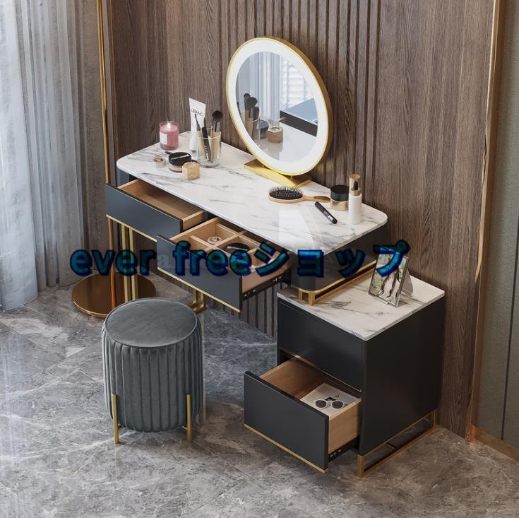  super-gorgeous * LED light Touch type switch attaching dresser * natural. marble * metal frame * dresser & stool & mirror set *3 сolor selection possibility 