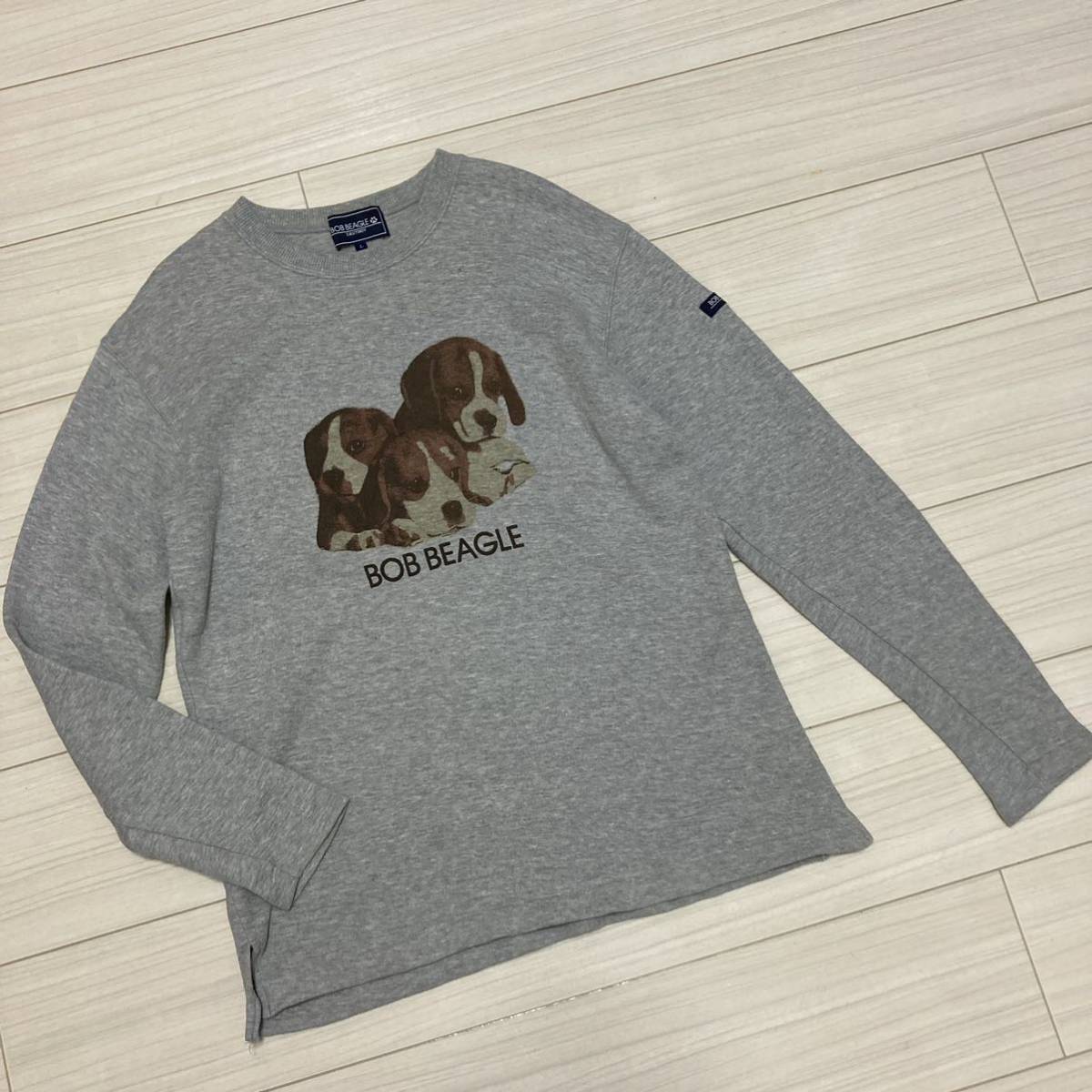 90s#BOB BEAGLE East Boy # Beagle dog light ground sweat L gray Bob Beagle pull over crew neck long sleeve EASTBOY