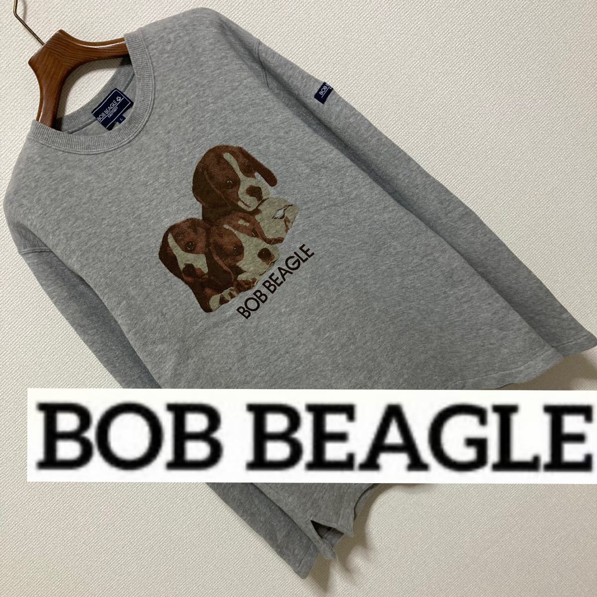 90s#BOB BEAGLE East Boy # Beagle dog light ground sweat L gray Bob Beagle pull over crew neck long sleeve EASTBOY