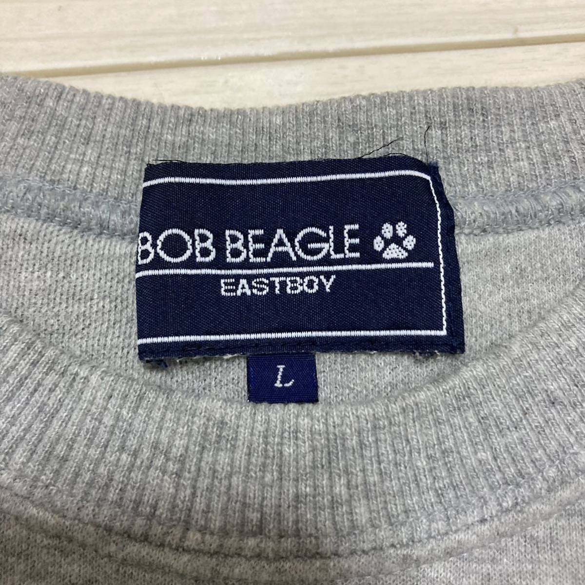 90s#BOB BEAGLE East Boy # Beagle dog light ground sweat L gray Bob Beagle pull over crew neck long sleeve EASTBOY