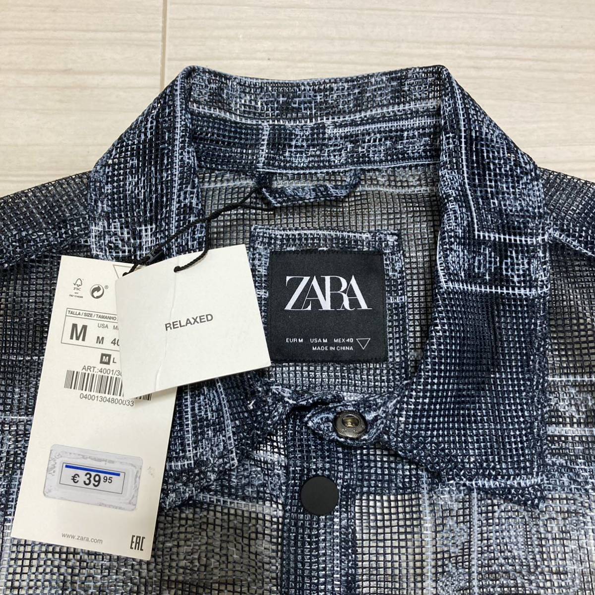 新品未 22ss■ZARA ザラ■メッシュ テクスチャー シャツ ペイズリー M グレー ブラック スナップボタン シャツジャケット ボックス 22ss