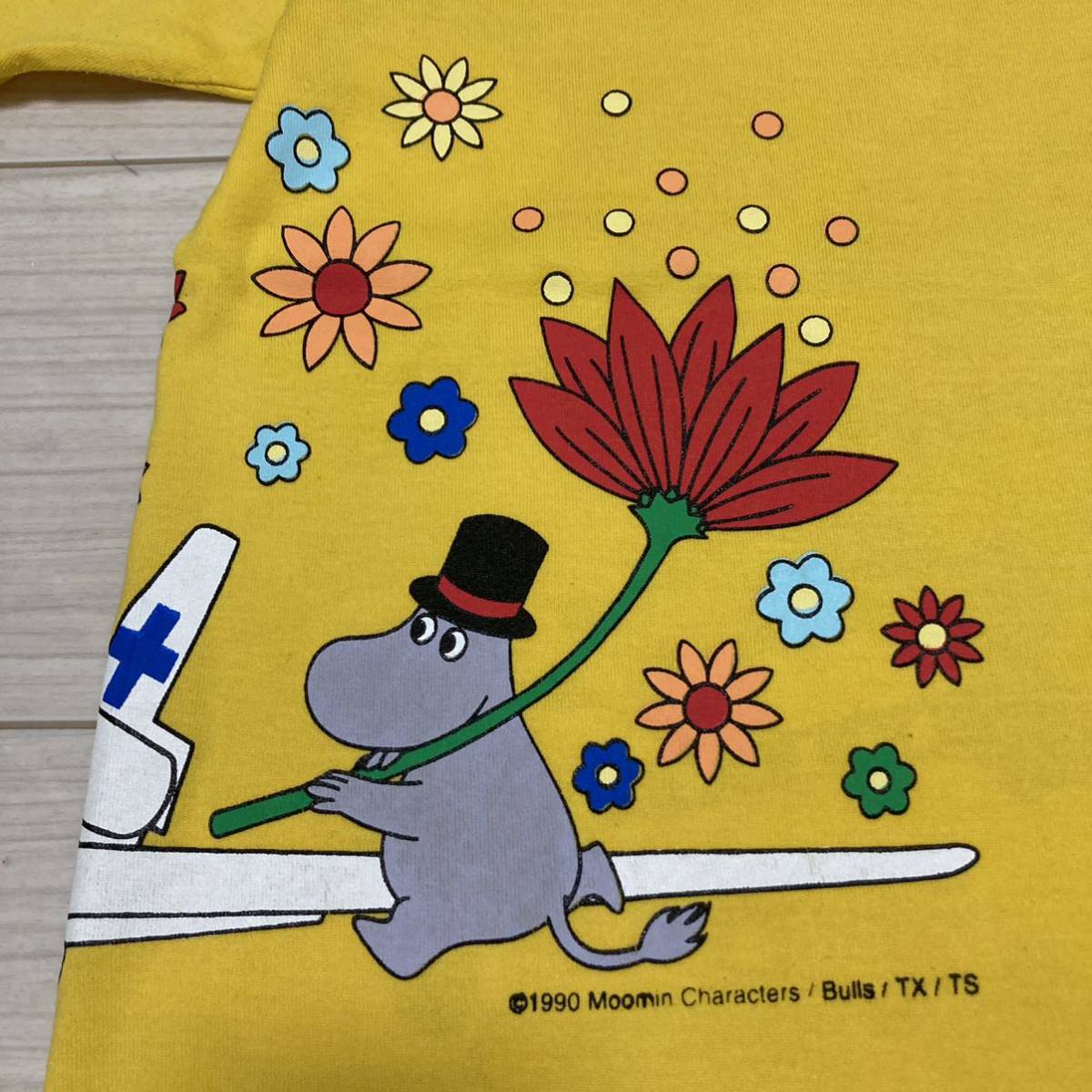 90s Vintage 非売品■MOOMIN ムーミン■フィンエアー Tシャツ フリーサイズ イエロー ミー　ムーミンパパ スナフキン ミー Finnair 限定品_画像6