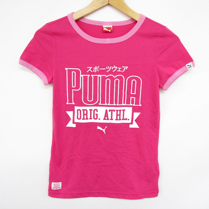 プーマ 半袖Tシャツ フロントロゴ パイピング スポーツウェア トップス レディース Mサイズ ピンク PUMA_画像1