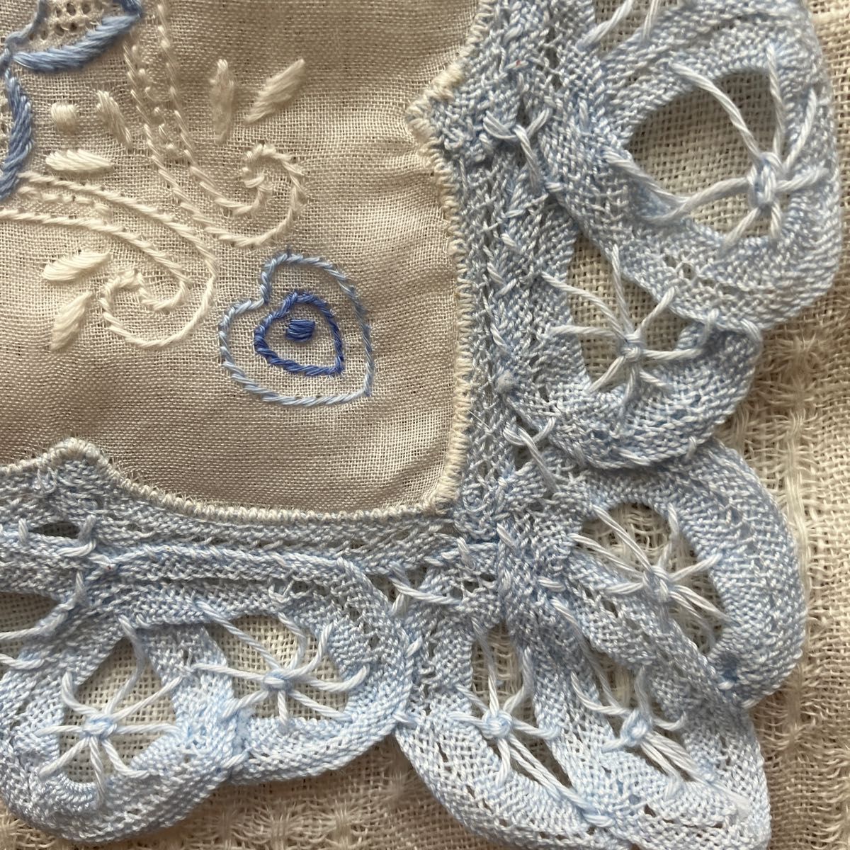 未使用 銀座和光 WAKO スワトウ 汕頭 スワトウブルー 刺繍 大判 未使用 銀座和光 WAKO スワトウ 汕頭 スワトウブルー 刺繍 大判