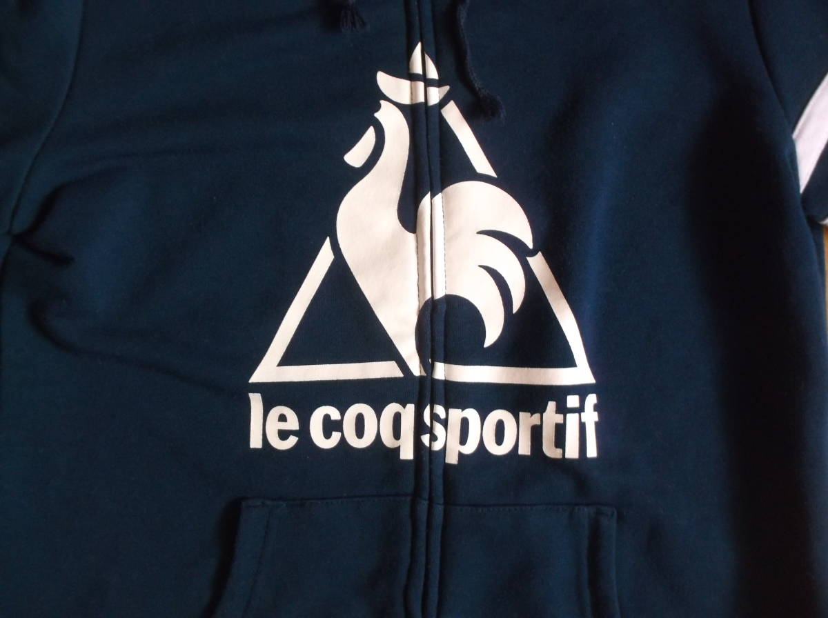 送料無料 LE COQ SPORTIF レディース フーテッドスウェットジャケット L ネイビーの画像3