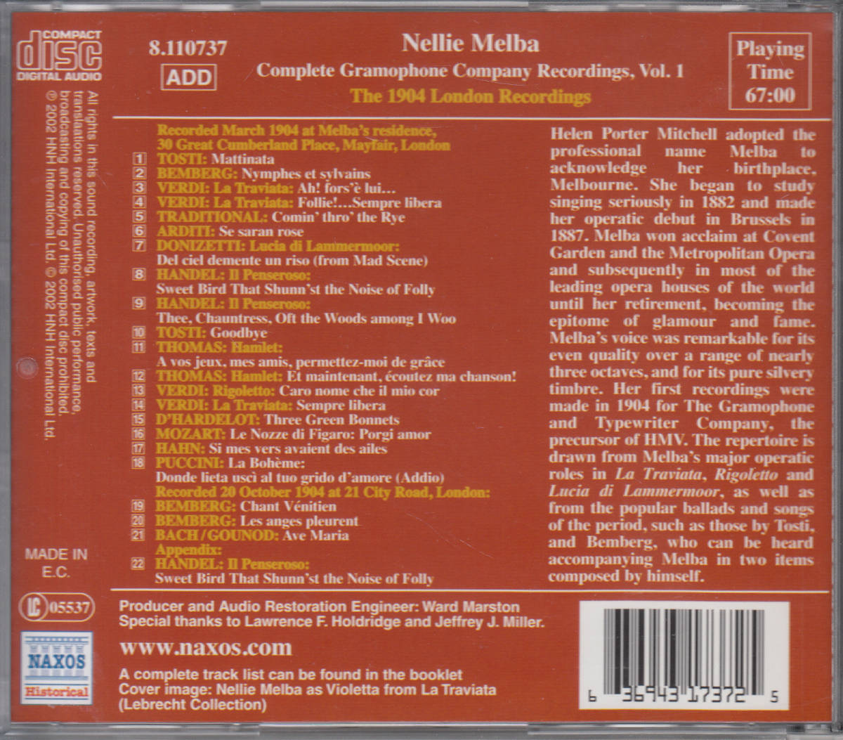 ◆送料無料◆ネリー・メルバ/グラモフォン完全録音集1 Import v5373_画像2