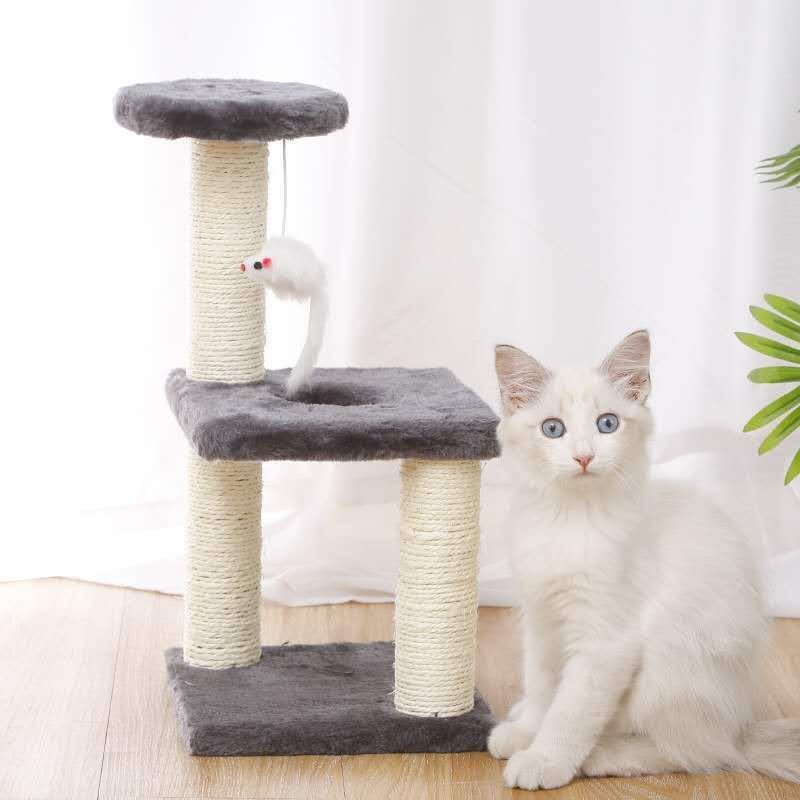 キャットタワー 猫 組み立て簡単 3階建て グレー 灰色【438】D321