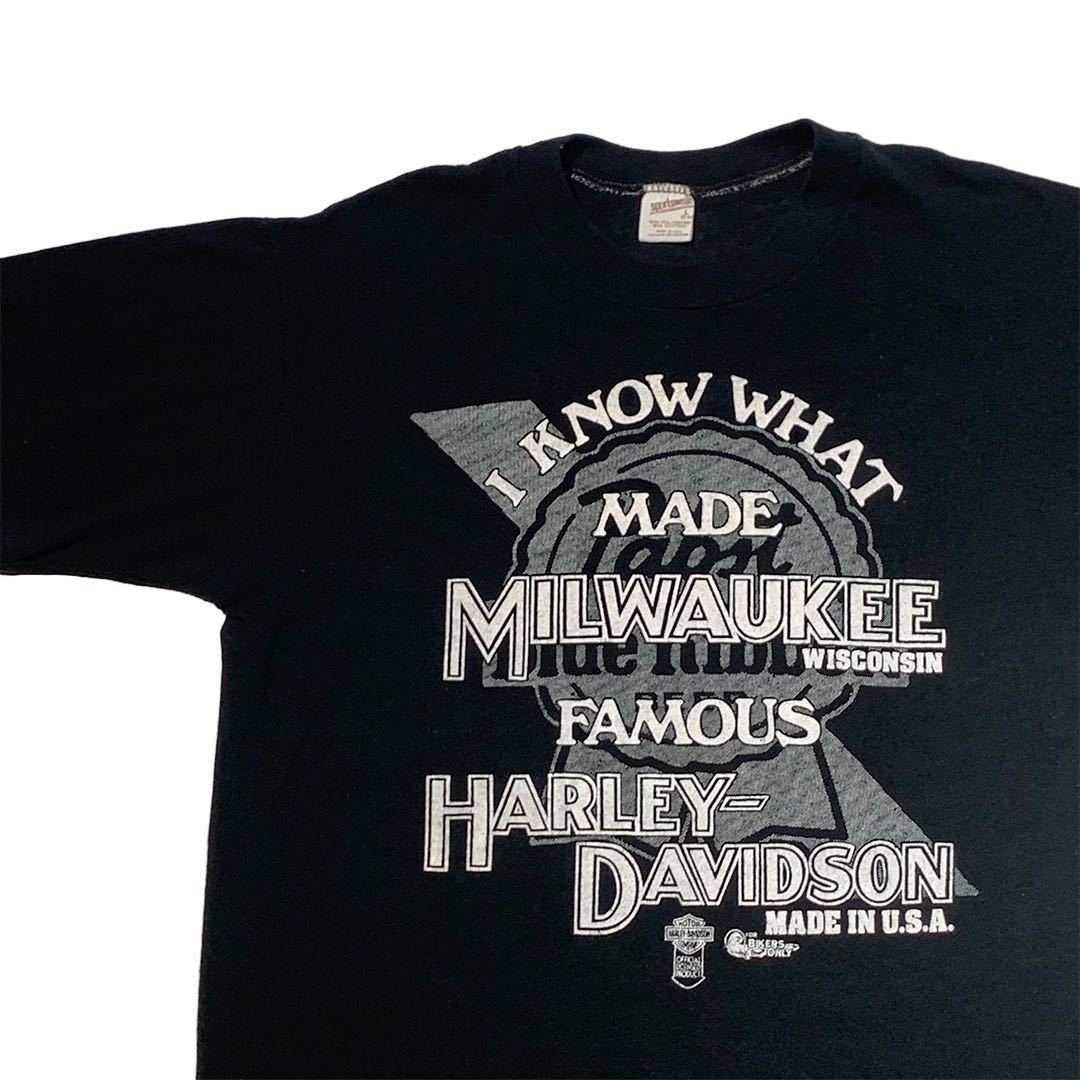 希少 70s ビンテージ Sportwear ハーレーダビッドソン Pabst Blue Ribbon 両面プリント ハーレー Tシャツ Harley Davidson 1970年代