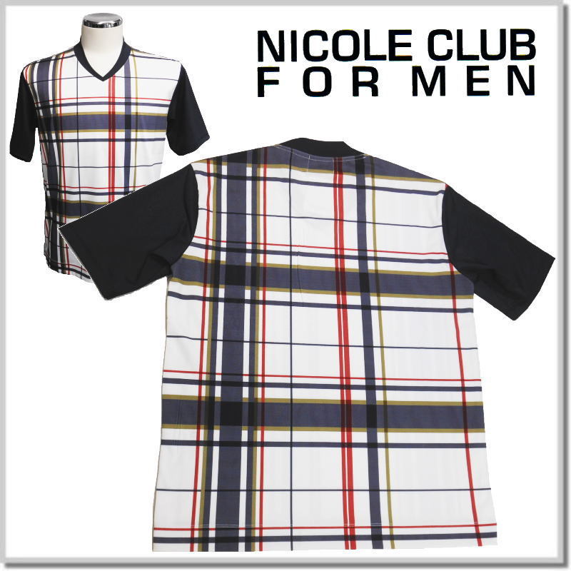 ニコルクラブフォーメン NICOLE CLUB FOR MEN アラカルトポンチ半袖Tシャツ 3164-9701-91(NAVYチエック)-46(M) カットソー_画像5