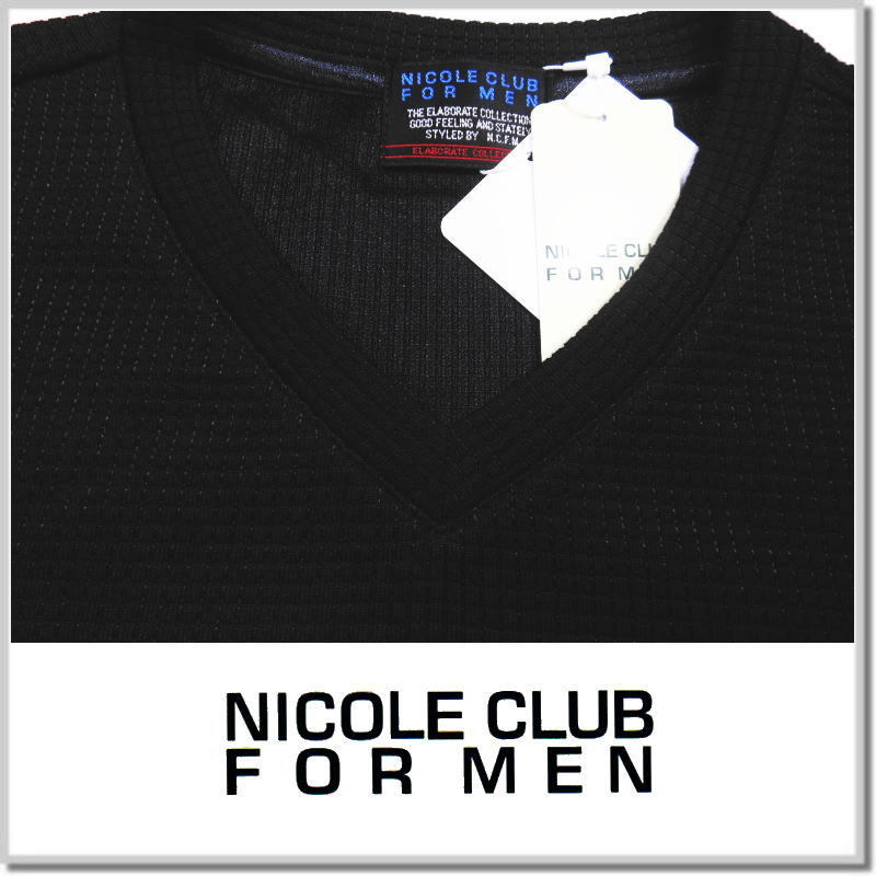 ニコルクラブフォーメン NICOLE CLUB FOR MEN ボックスミニワッフル半袖Tシャツ 3164-9702-49(BLACK)-46(M) カットソー_画像2