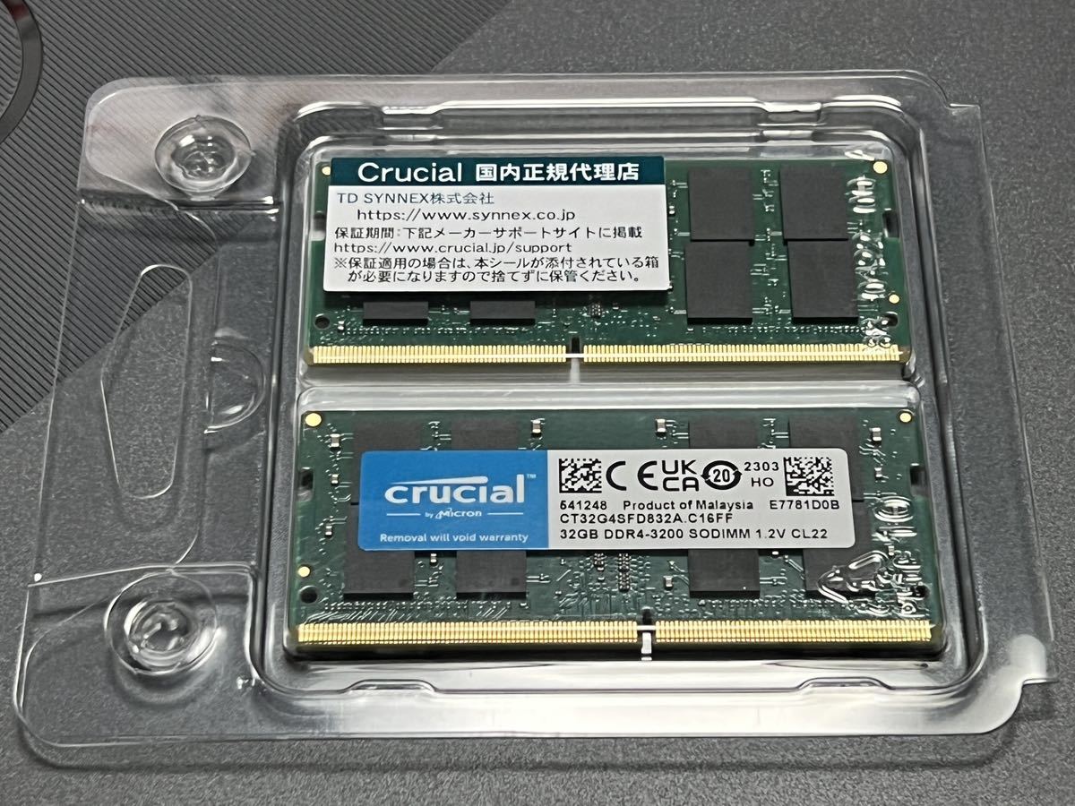 Crucial DDR4-3200SO 32G×2 64G メモリ　未使用品（間違って買ったため）_画像3