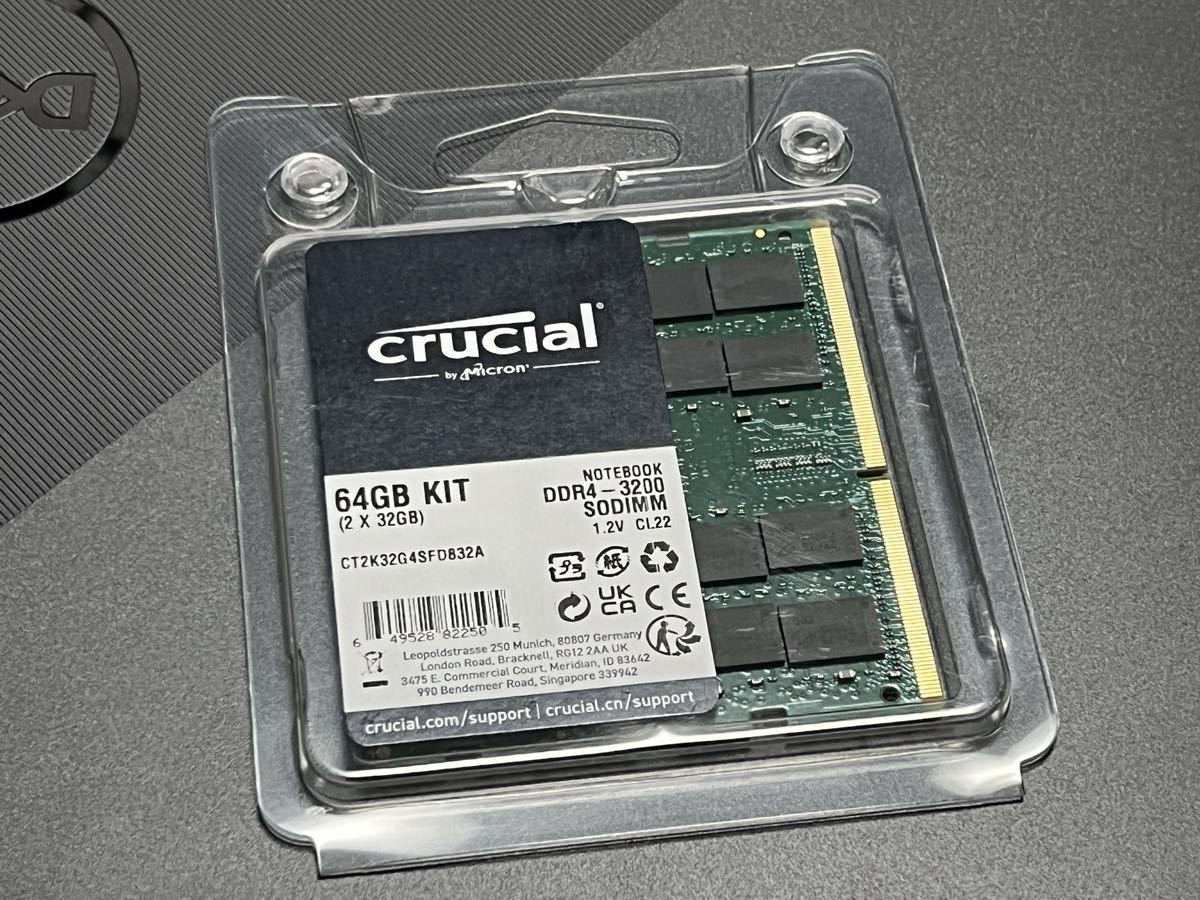 Crucial DDR4-3200SO 32G×2 64G メモリ　未使用品（間違って買ったため）_画像2