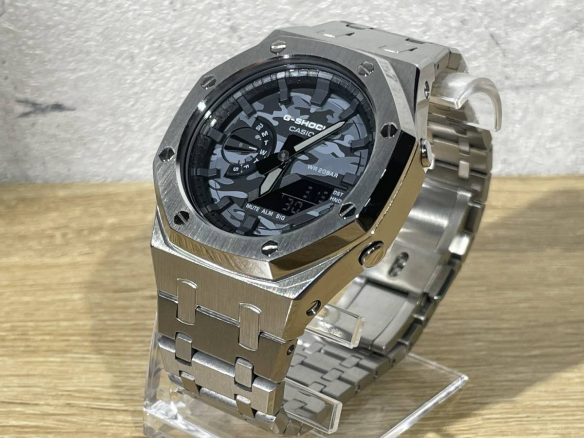 新品未使用】Gショック カスタム シルバーメタル GA2100CA-8A-